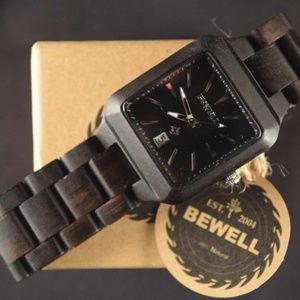 Mens Wooden Watch Square Face Black Sandalwood